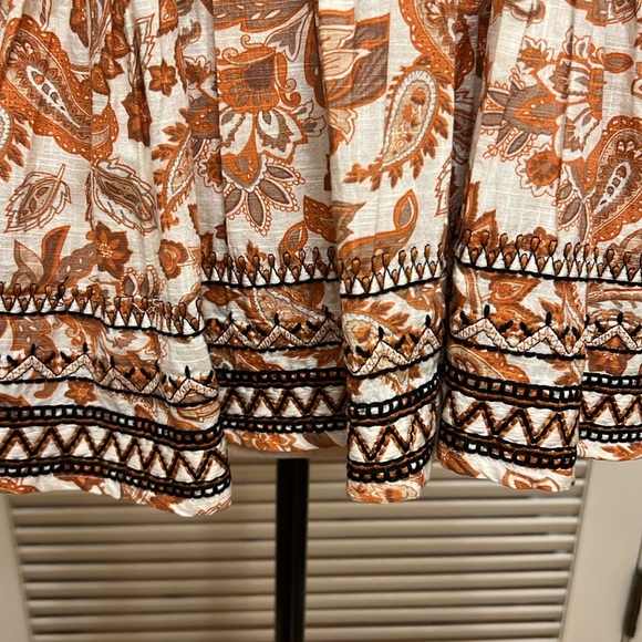 By Anthropologie Puff-Sleeve Babydoll Blouse in Orange Motif, Size Medium, NWOT - Picture 7 of 17
